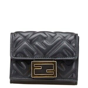Fendi Baguette Tri fold Wallet Black Leather